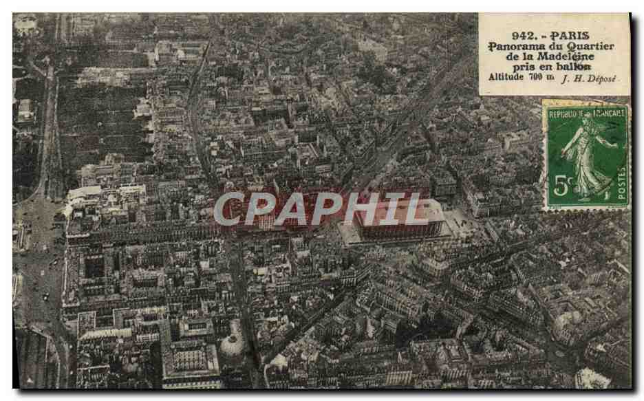 CPA Avion Aviation Paris Panorama du quartier de la Madeleine pris en ballon 
