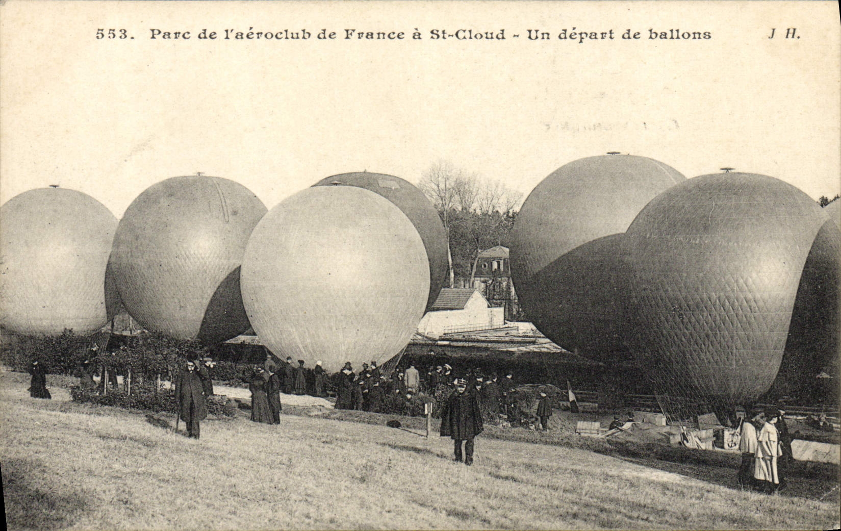 CPA Avion Aviation Parc de l'aeroclub de France a St Cloud Un depart de ballon Mongolfiere