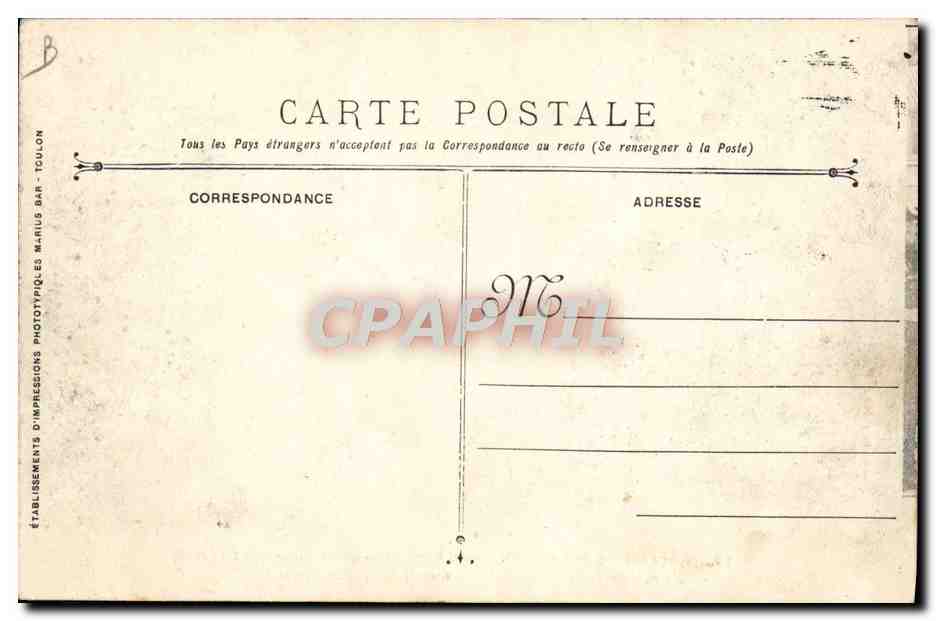 Funérailles des victimes de l'Explosion du Cuirassé LIBERTE — Arsenal de Terre — Éditeur : Établissements d'Impressions Phototypiques Marius Bar, Toulouse — Reverso