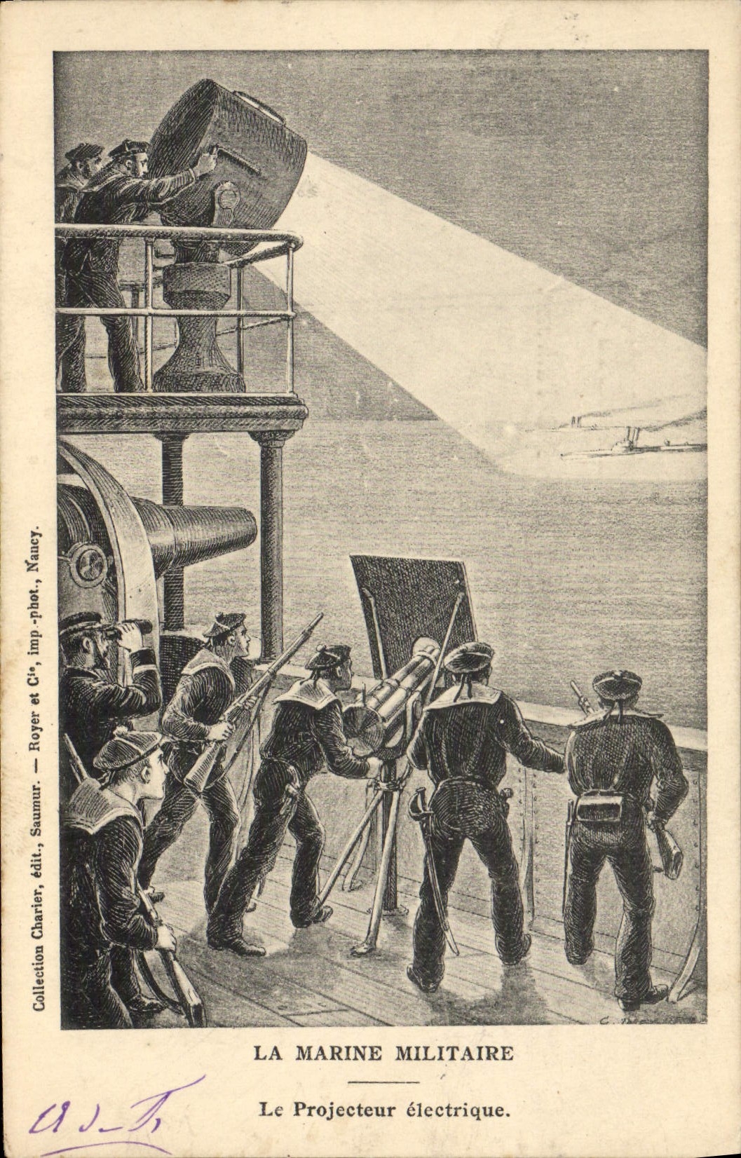 CPA Bateau Guerre La marine militaire Le projecteur electrique 
