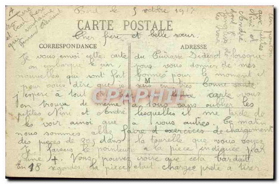 CPA Bateau Guerre Embarquement du vin a bord d'un cuirasse  — Verso