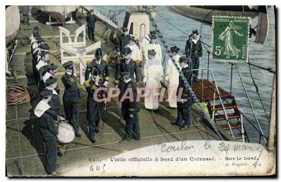 CPA Bateau Guerre Visite officielle d'un cuirasse Sur le bord