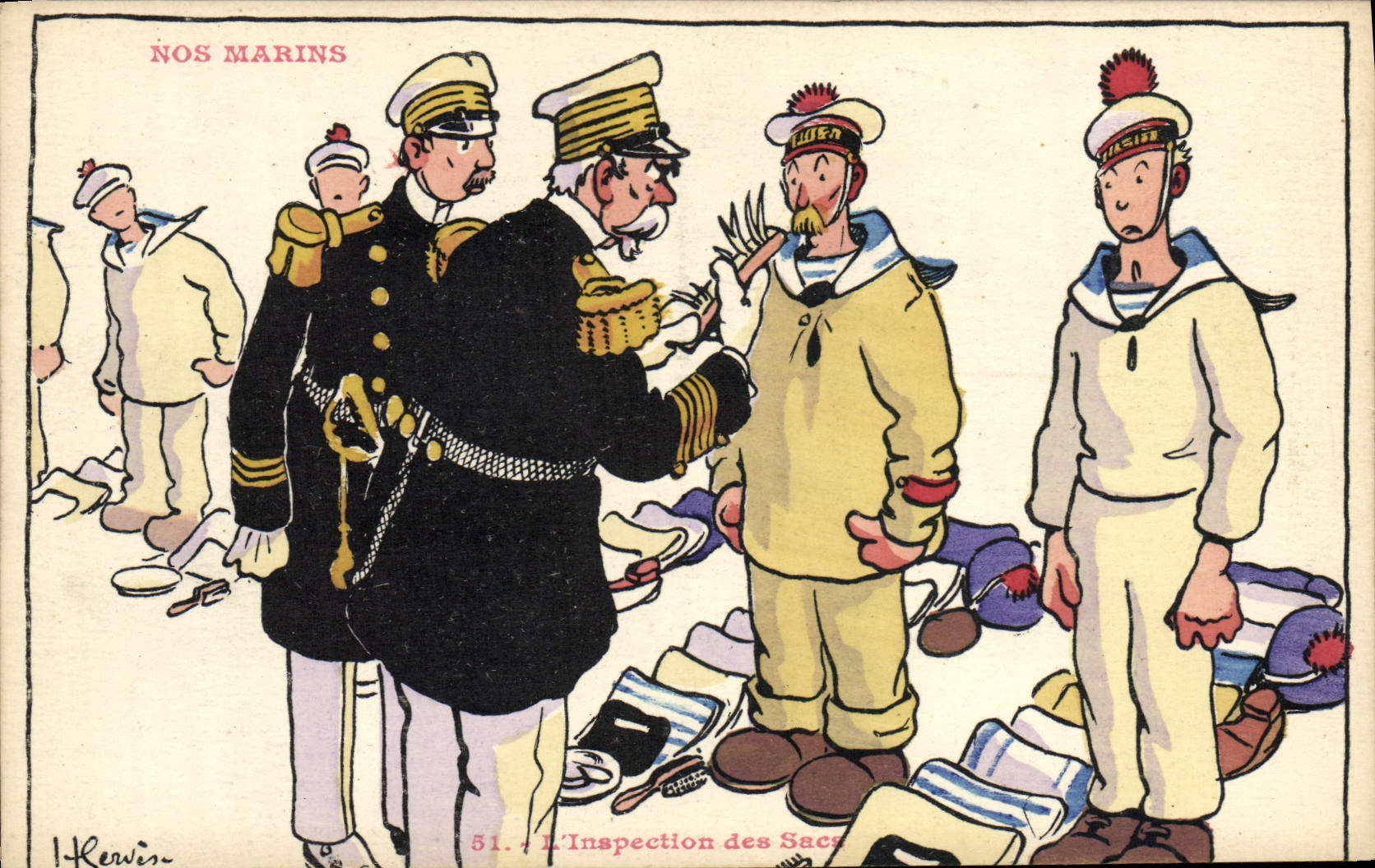 CPA Illustrateur Gervese Nos Marins Inspection des sacs