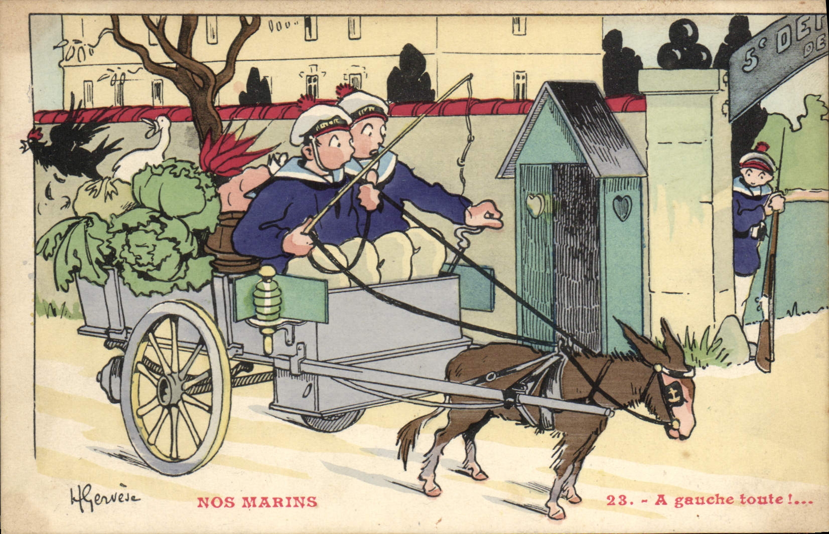 CPA Illustrateur Gervese Nos Marins Au gauche toute Ane Mule 