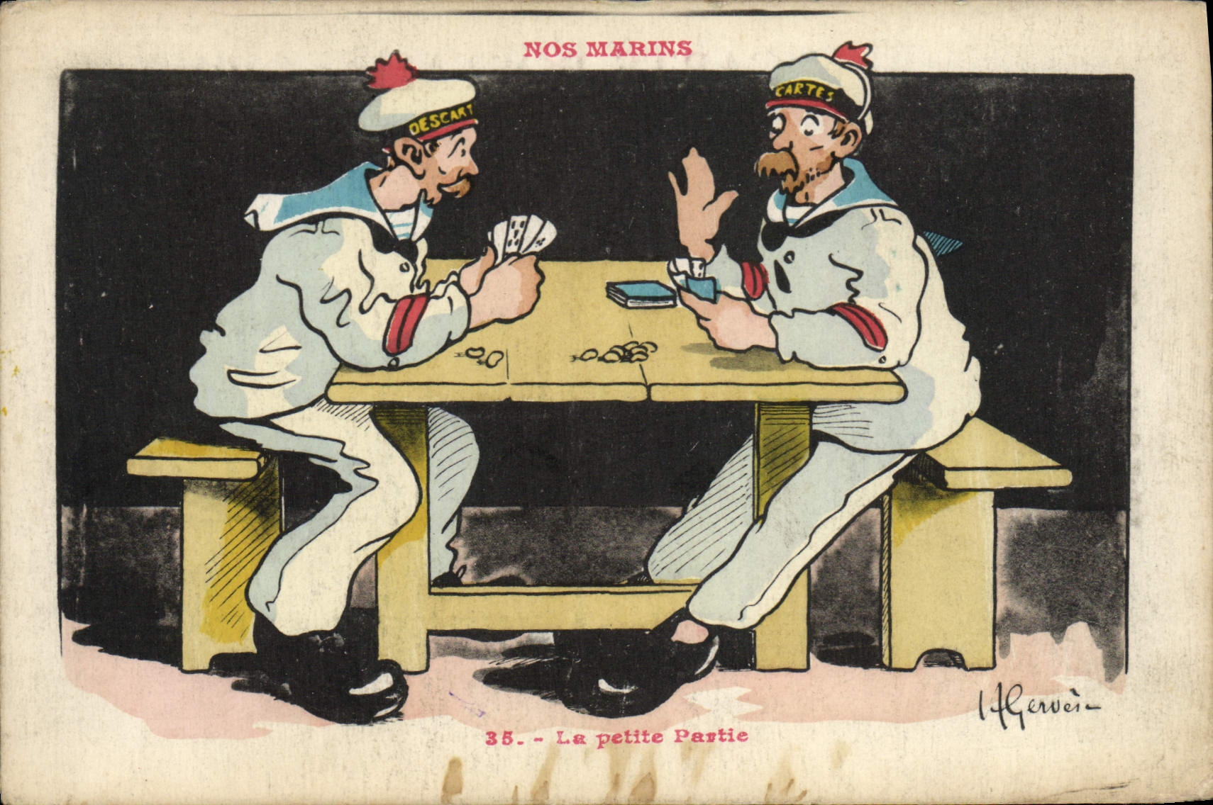 CPA Illustrateur Gervese Nos Marins La petite partie Cartes a jouer