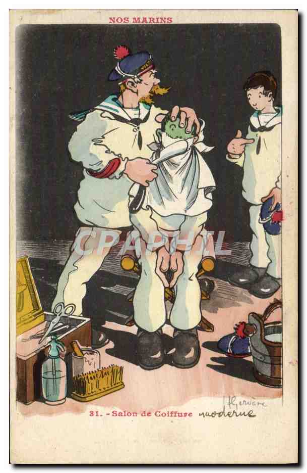 CPA Illustrateur Gervese Nos Marins Salon de Coiffure Coiffeur 