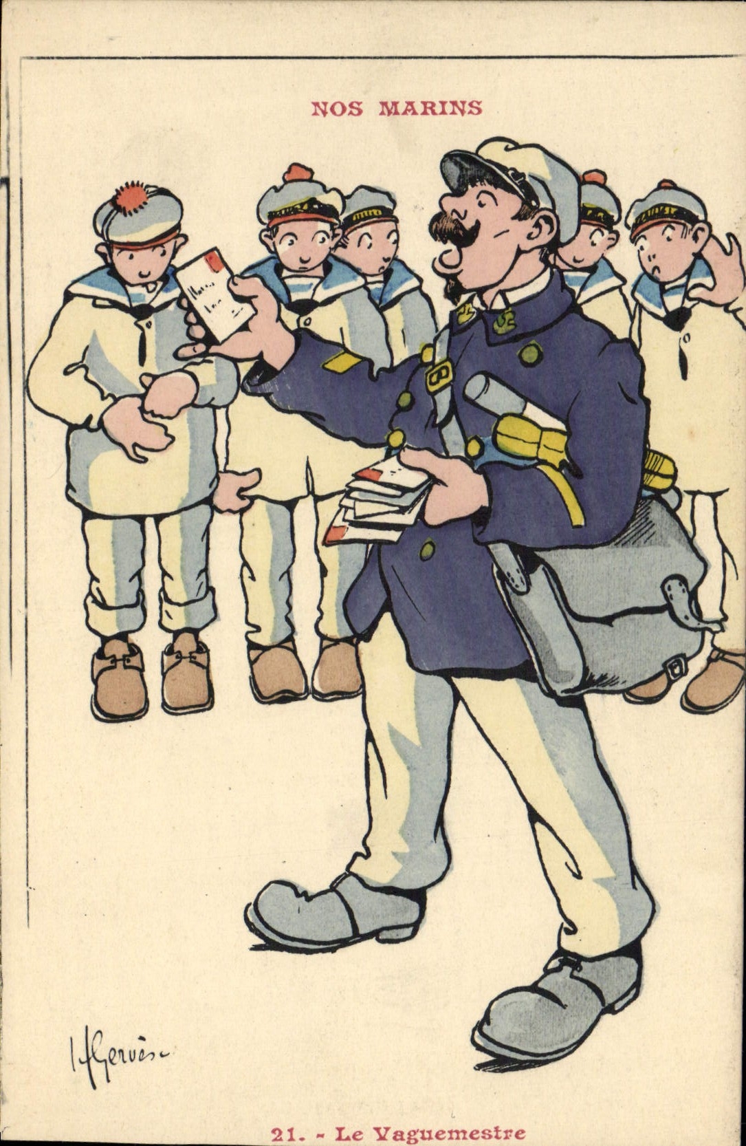 CPA Illustrateur Gervese Nos Marins Le vaguemestre