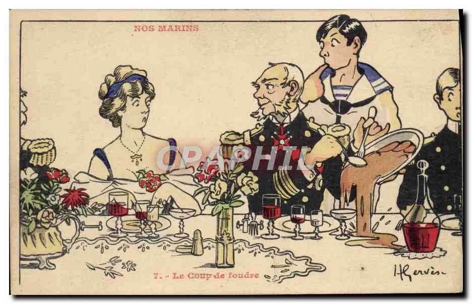 CPA Illustrateur Gervese Nos Marins Le coup de foudre