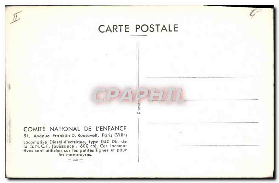 CPM Train locomotive Diesel electrique Type 040 DE SNCF — Verso