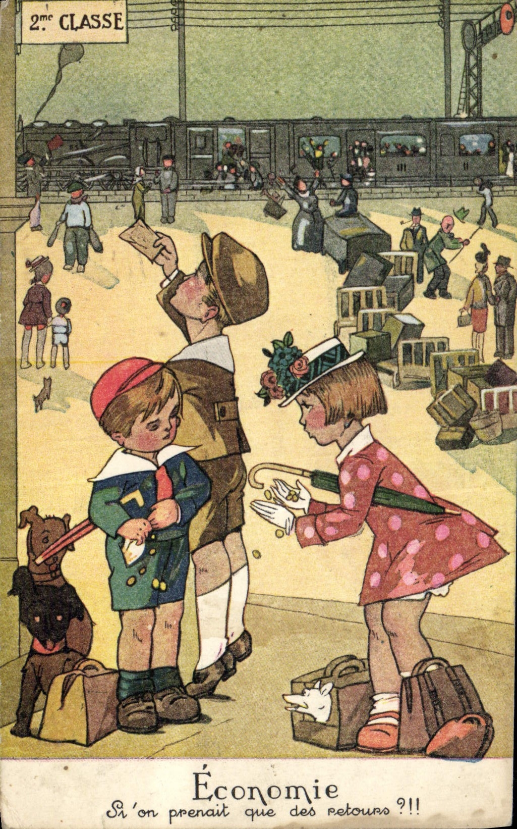 CPA Train Economie Enfants