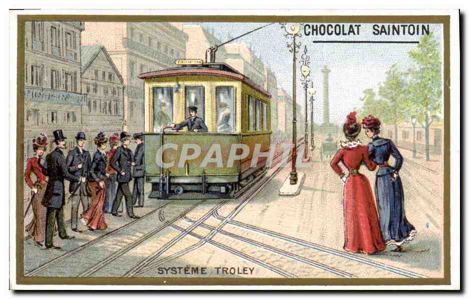Tramway électrique — Système trolley — Chocolat Saintoin n°37