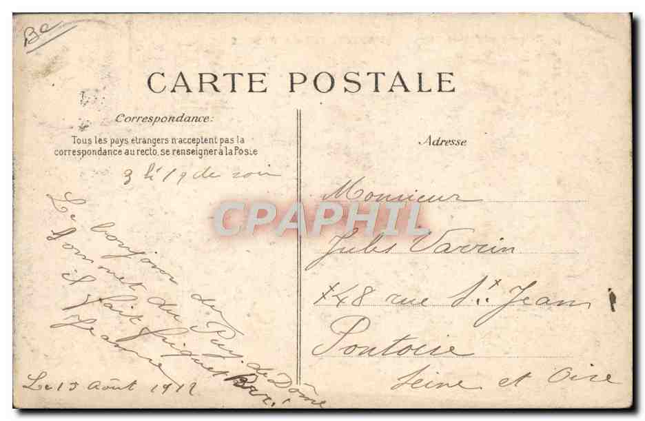CPA Tramway Auvergne Le tramway du Puy de Dome au col de Ceyssat — Rückseite