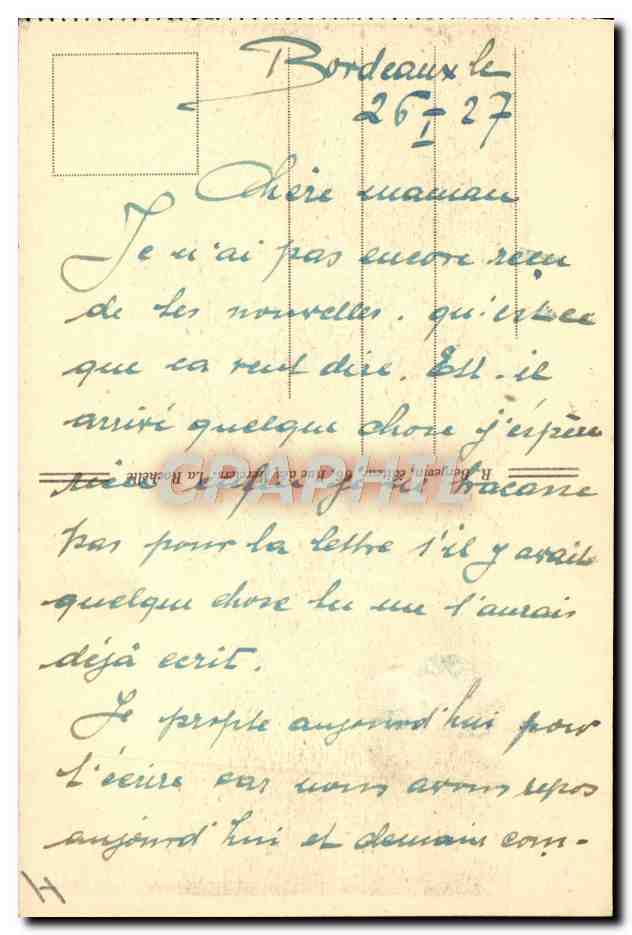 CPA Tramway Bordeaux place Richelieur Cafes Masset Erizma  — Rückseite