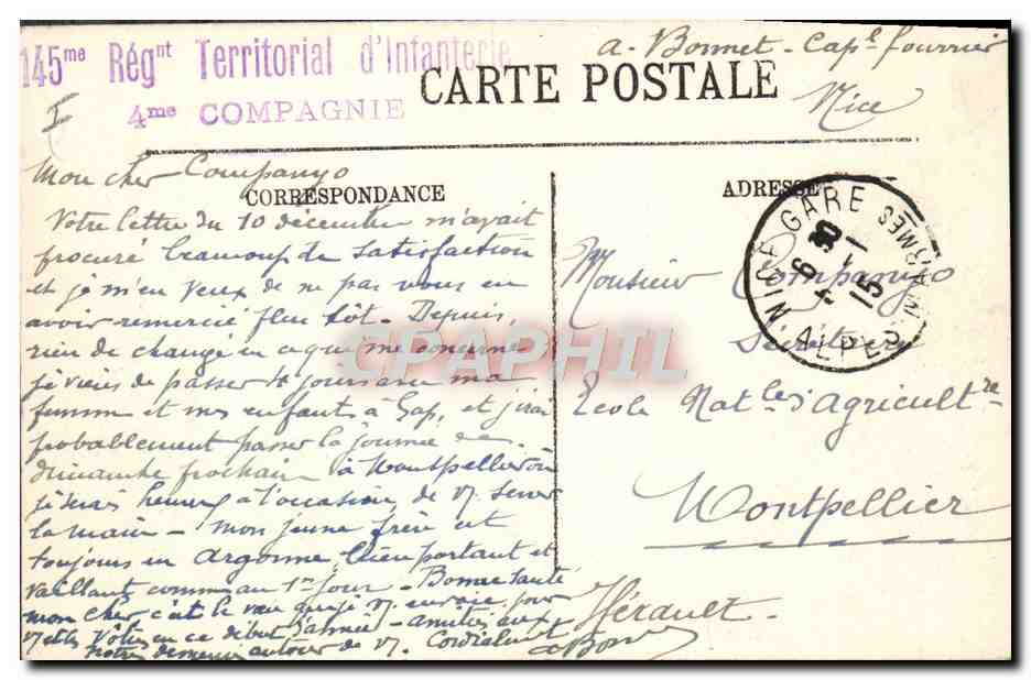 CPA Tramway Nice Avenue de la gare — Verso