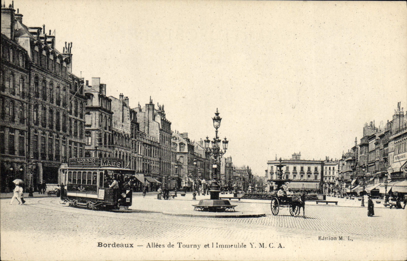 CPA Tramway Bordeaux Allees de Tourny et l'immeuble YMCA 