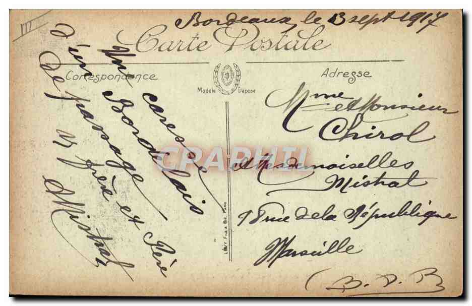 CPA Tramway Bordeaux Cours du Chapeau Rouge  — Verso
