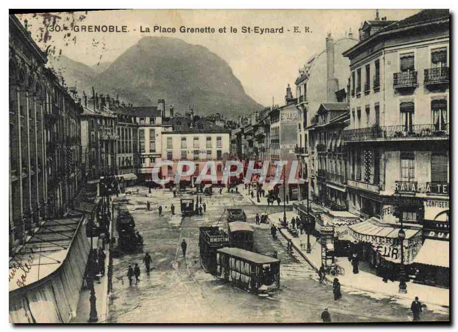 CPA Tramway Grenoble la place Grenette et le St eynard 