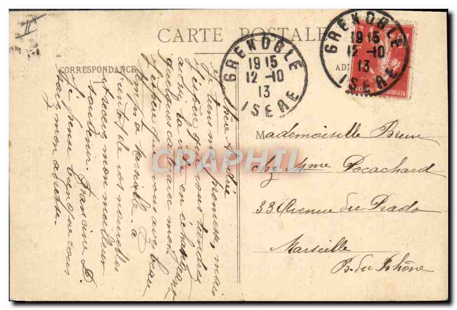 CPA Tramway Grenoble la place Grenette et le St eynard  — Verso