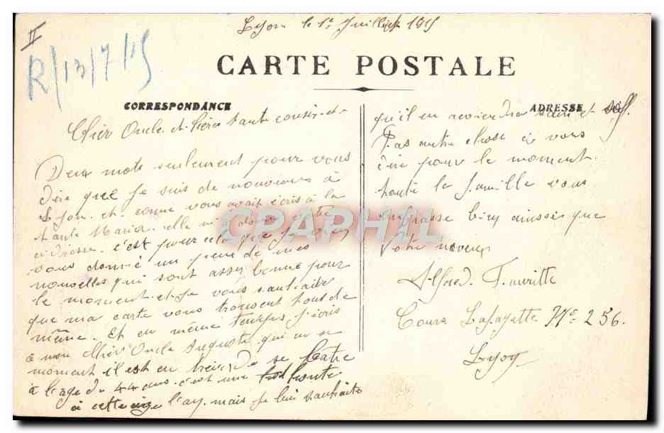 CPA Tramway Lyon Le cours de la liberte  — Verso