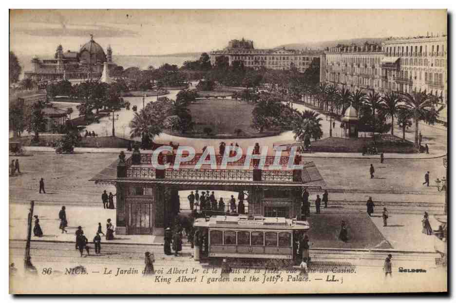 CPA Tramway Nice le jardin du roi Albert 1er et le palais de la jetee vue prise du casino 