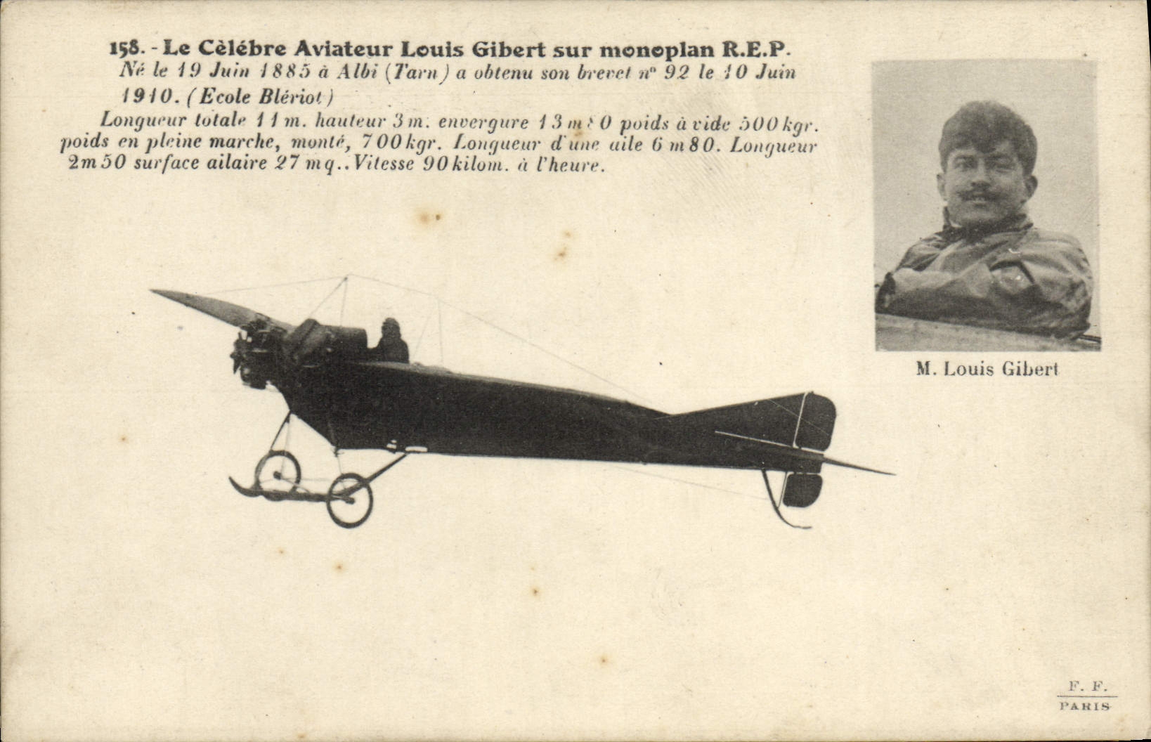 CPA Avion Aviation Le celebre Aviateur Louis Gibert sur monoplan REP