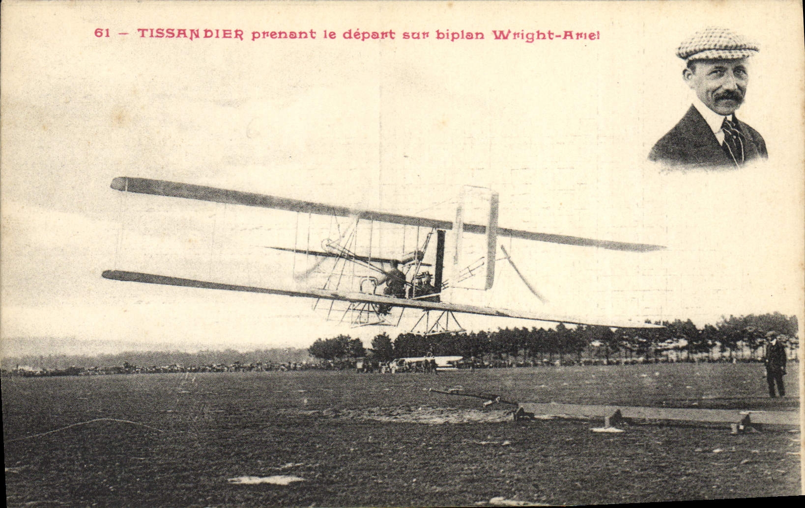 CPA Avion Aviation Tissandier prenant le depart sur biplan Wright Ariel 