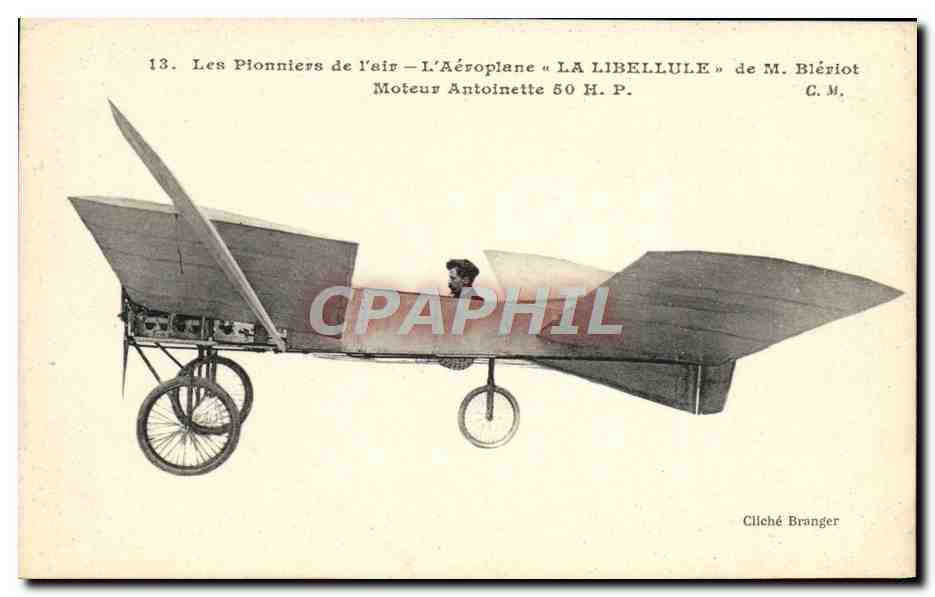 CPA Avion Aviation l'aeroplane La Libellule de M Bleriot Moteur Antoinette