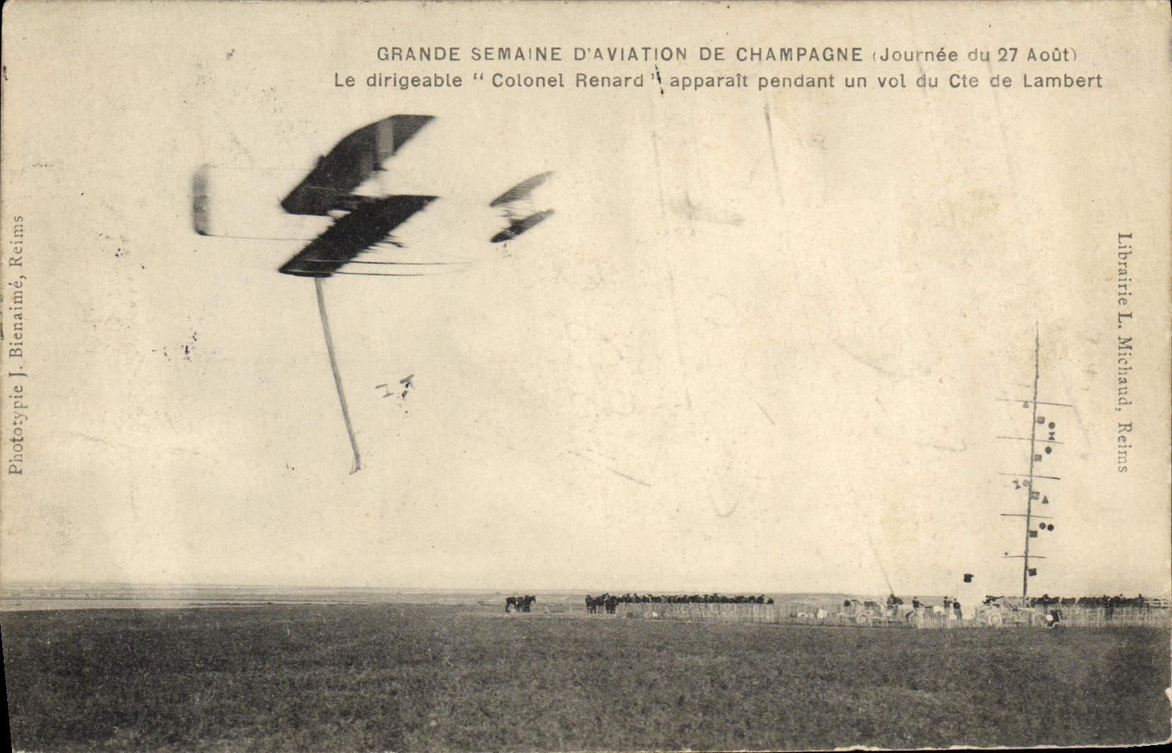CPA Avion Aviation Grande semaine de l'aviation de Champagne Dirigeable Colonel Renard 