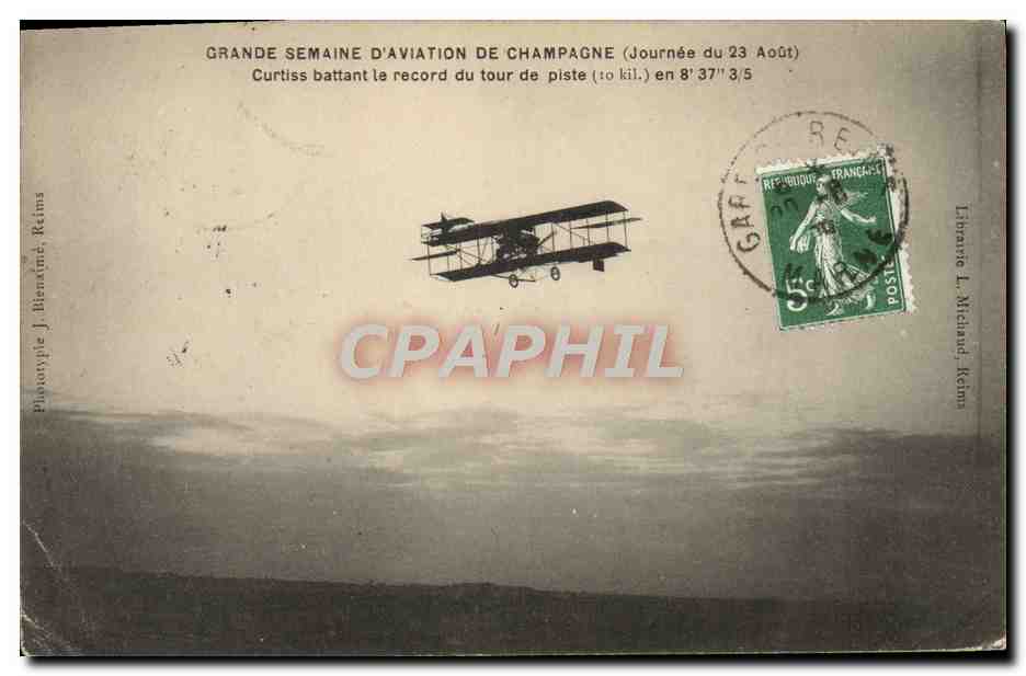 CPA Avion Aviation Grande semaine de Champagne Curtiss battant le record du tour de piste 