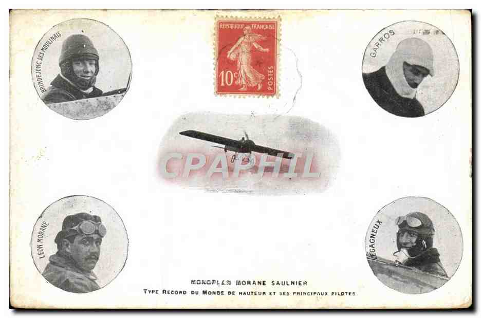 CPA Avion Aviation Monoplan Morane Saulnier Garros Legagneux Leon Morane Brindejonc des Moulinais 