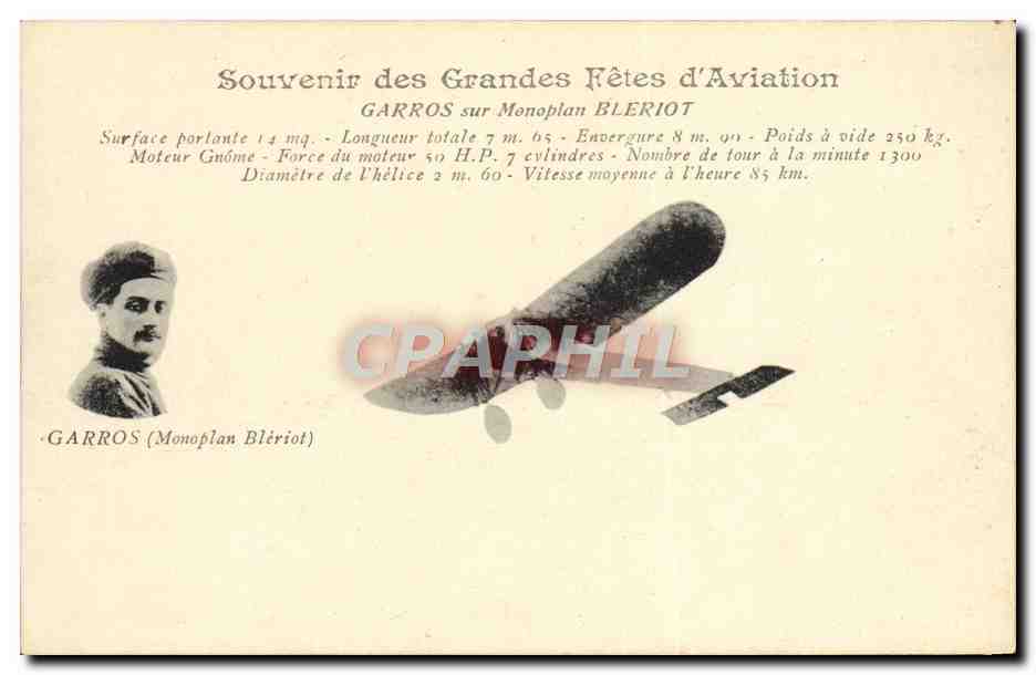 CPA Avion Aviation Souvenir des grandes fetes d'aviation Garros sur monoplan Bleriot 