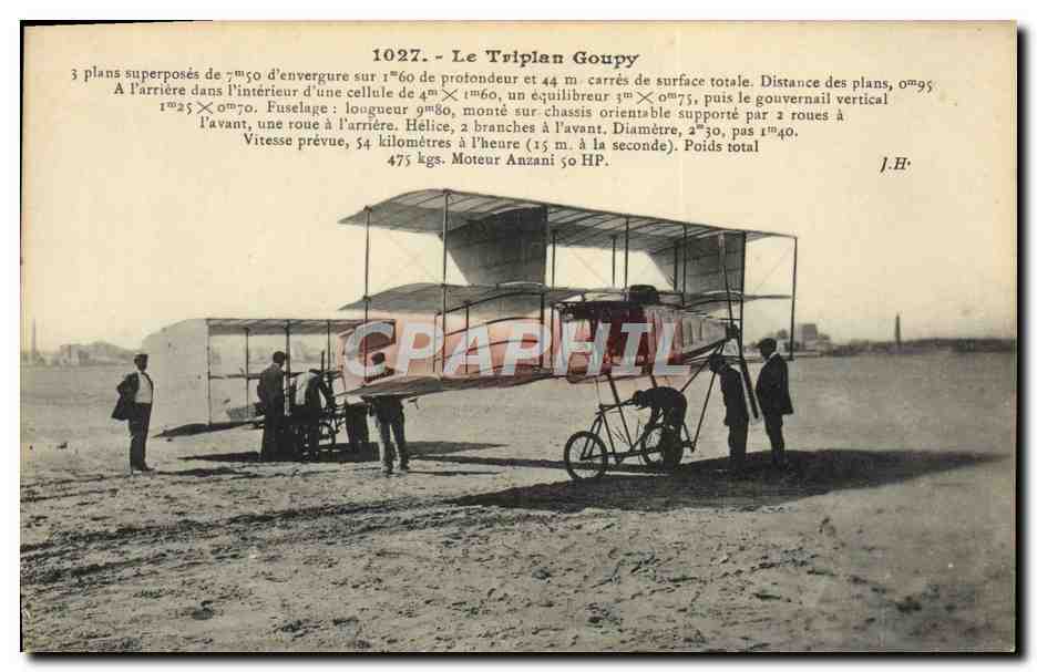 CPA Avion Aviation Le triplan Goupy Velo Cycle Cyclisme