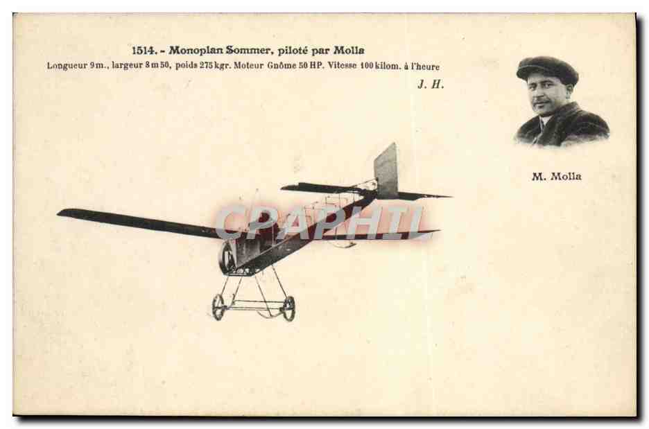 CPA Avion Aviation monoplan sommer pilote par molla 
