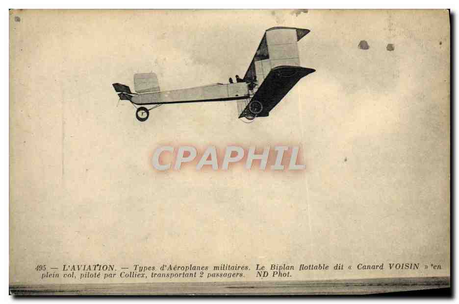 CPA Avion Aviation le biplan flottable dit Canard Voisin en plein vol Colliex 