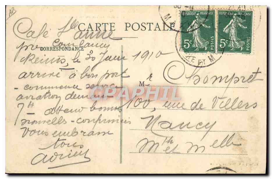 CPA Avion Aviation Grand meeting d'aviation de la Champagne Reims 1910 Plaine de Betheny Le monoplan Bleriot en plein vo — Rückseite