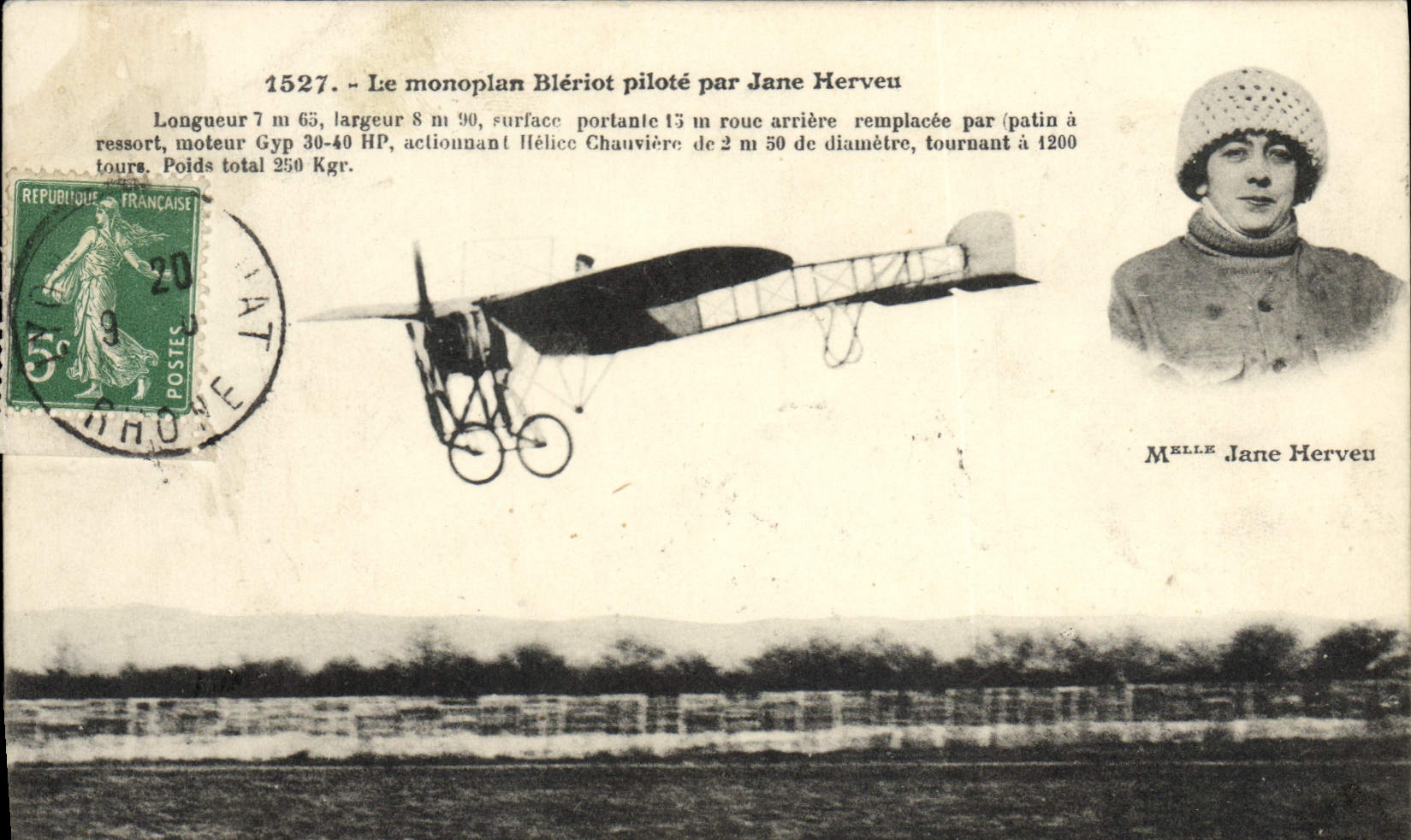CPA Avion Aviation le monoplan Bleriot pilote par Jane Herveu 