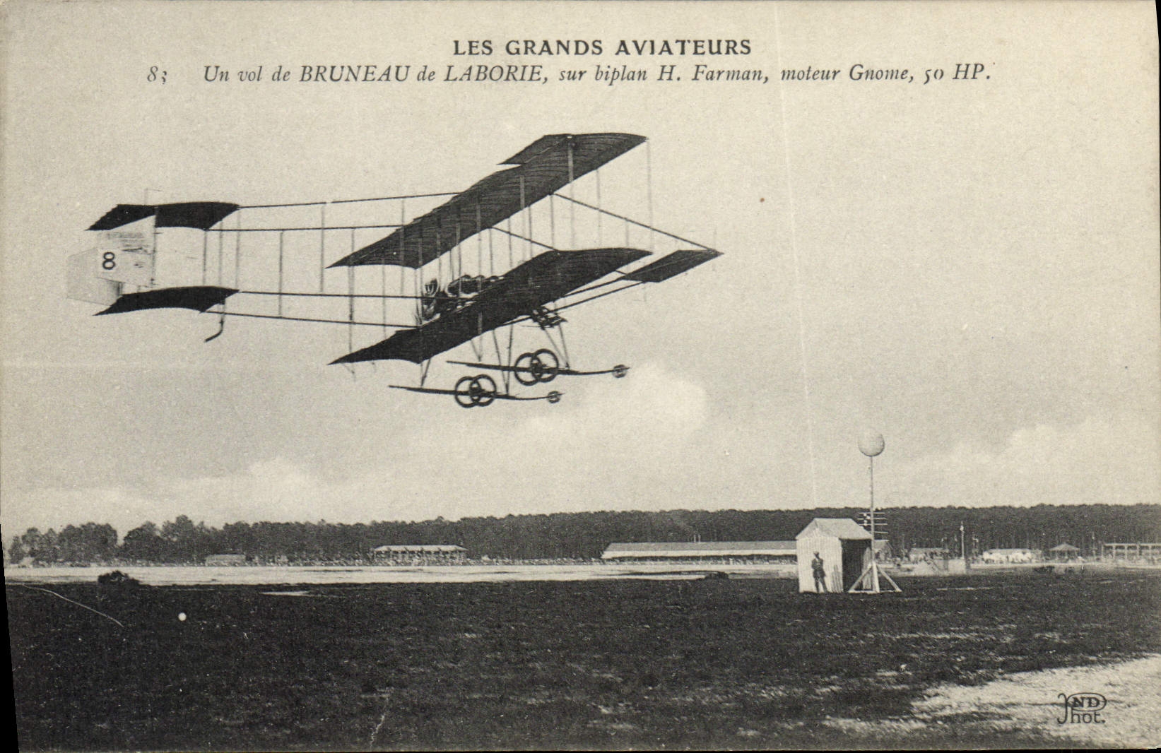 CPA Avion Aviation Un vol de Bruneau de Laborie Biplan Farman Moteur Gnome 