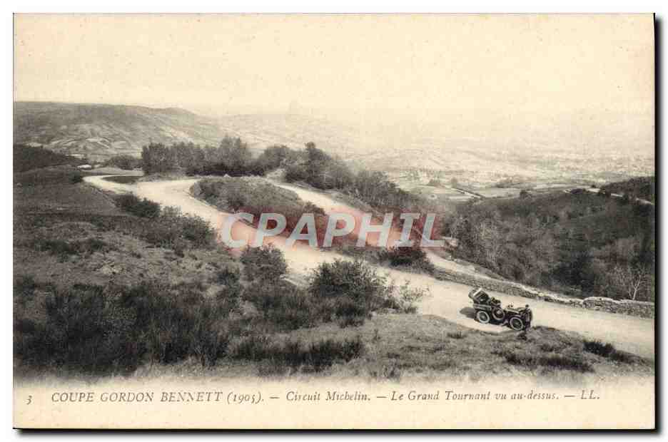 CPA Automobile Coupe Gordon Bennett 1905 Circuit Michelin Le grand tournant vu au dessus 