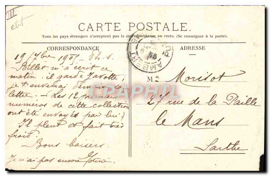CPA Automobile Coupe Gordon Bennett 1905 Route de la baraque sous la roche percee — Rückseite