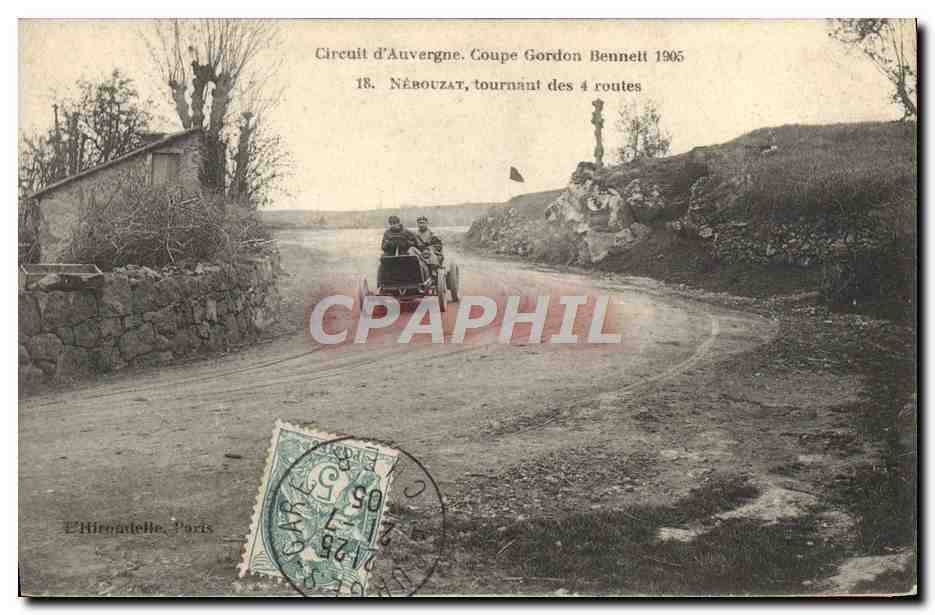 CPA Automobile Coupe Gordon Bennett 1905 Circuit Michelin Nebouzat tournant des 4 routes 