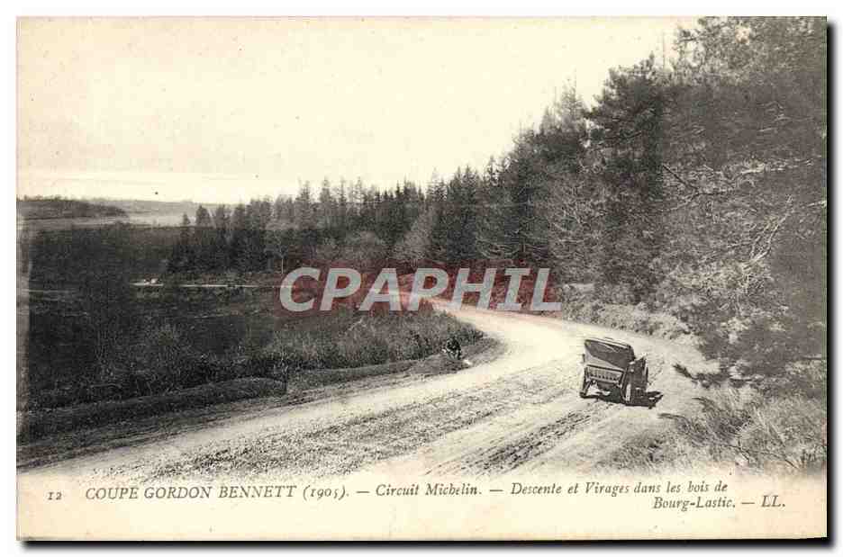 CPA Automobile Coupe Gordon Bennett 1905 Circuit Michelin Descente et virages dans les bois de Bourg Lastic
