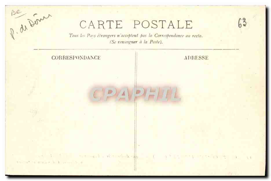 CPA Automobile Coupe Gordon Bennett 1905 Circuit Michelin Ligne droite apres le Vauriat et Puy de Louchadiere  — Rückseite