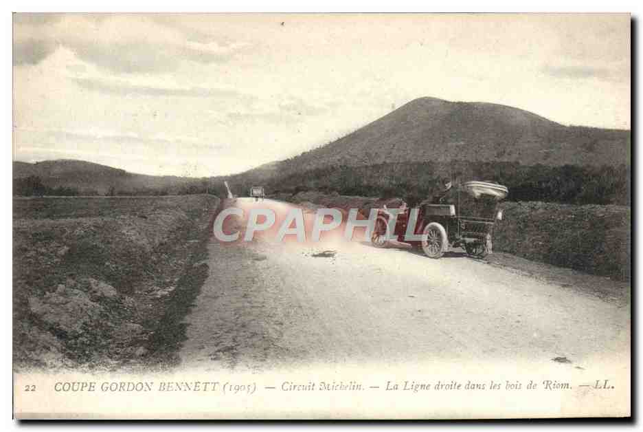 CPA Automobile Coupe Gordon Bennett 1905 Circuit Michelin le ligne droite dans les bois de Riom