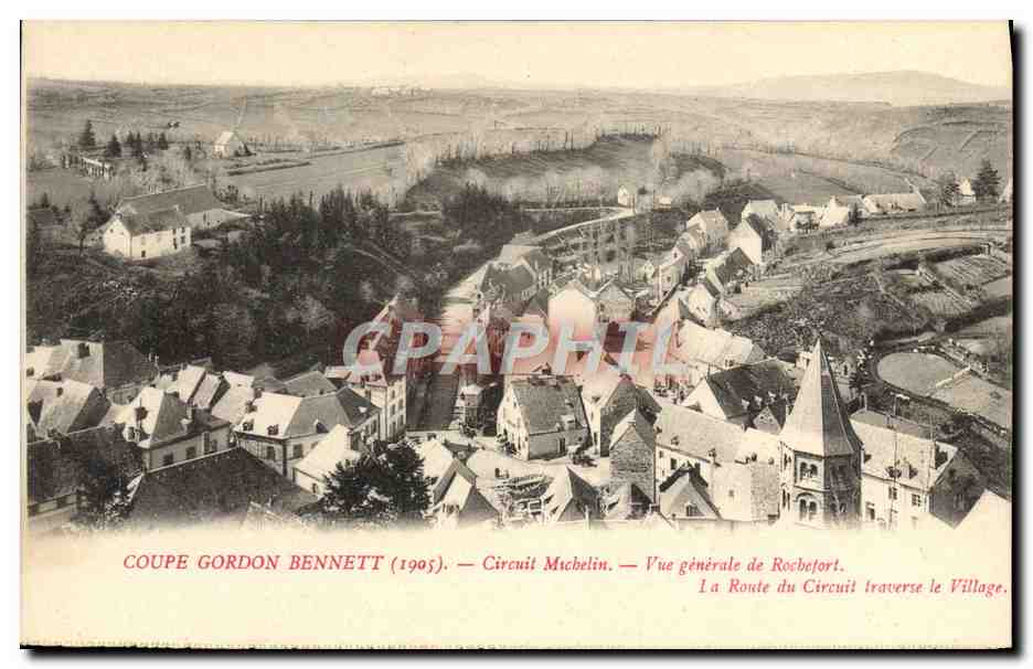 CPA Automobile Coupe Gordon Bennett 1905 Circuit Michelin Vue generale de Rochefort La route du circuit traverse le vill