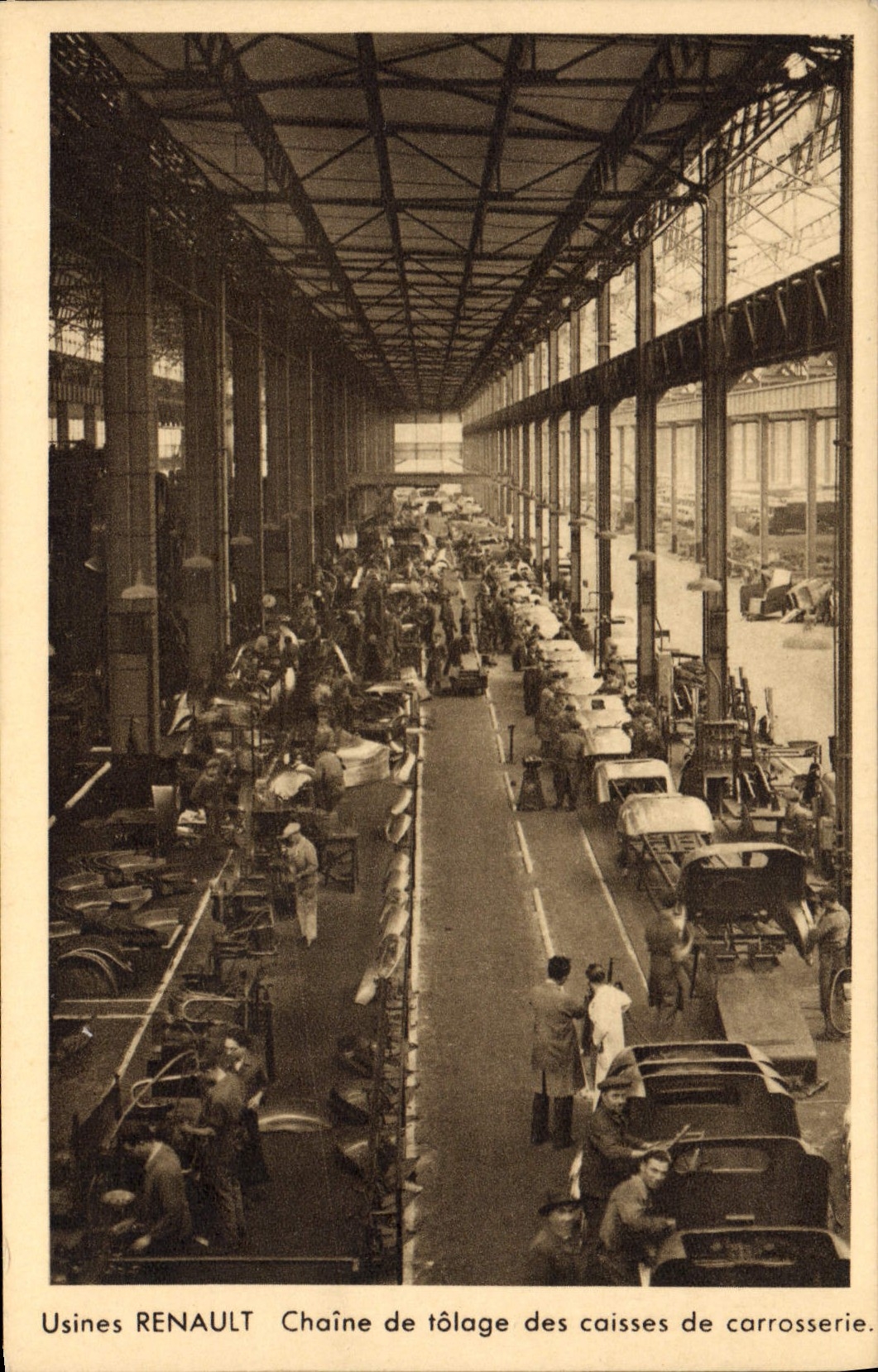 Usines RENAULT — Chaîne de tôlage des caisses de carrosserie — Éditions d'Art WGN, Paris