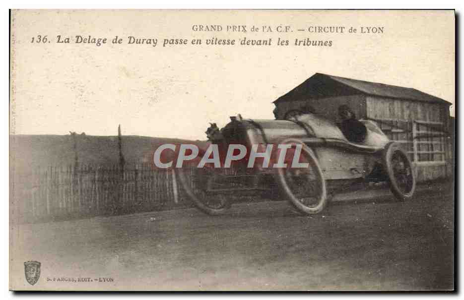 Grand Prix van de A.C.F. — Circuit van Lyon — De Delage van Duray passeert snel voorbij de tribunes
