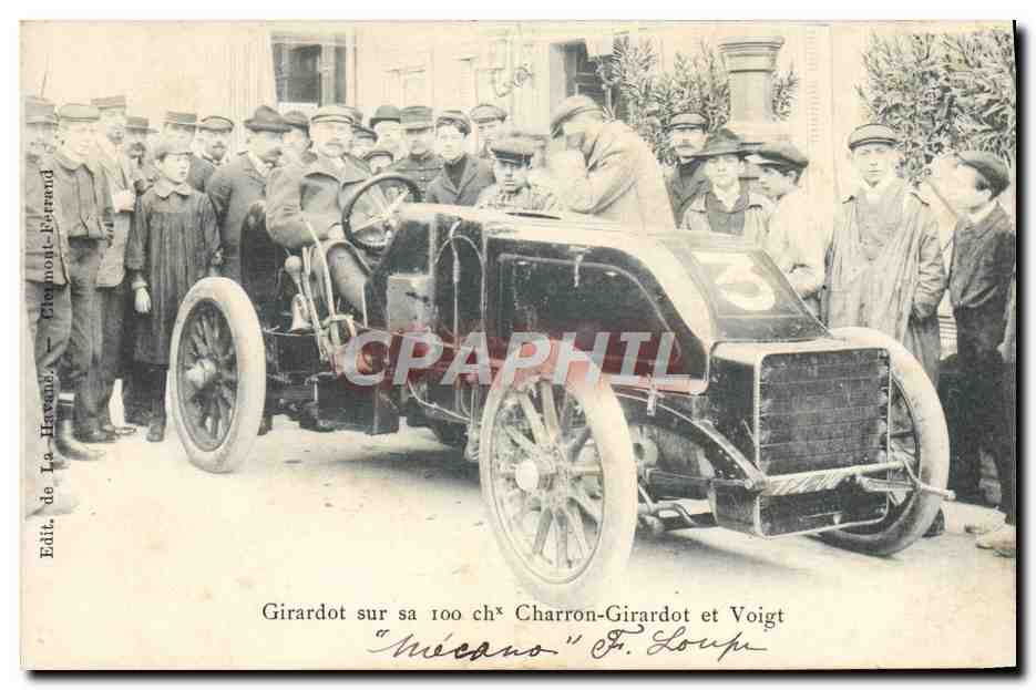 Girardot achter het stuur van zijn 100 ch* Charron-Girardot en Voigt "Mécano" — Ed. de La Havane, Tlemcen-Ferroud