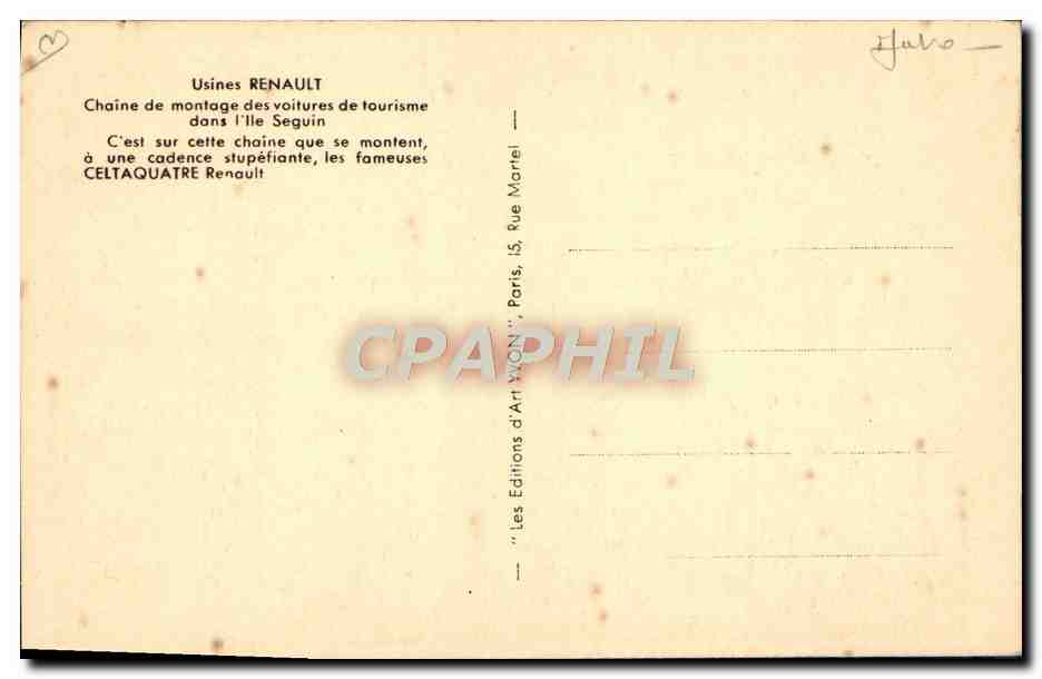 Usines RENAULT — Chaîne de montage des voitures de tourisme — Éditions d'Art Wonn — Verso