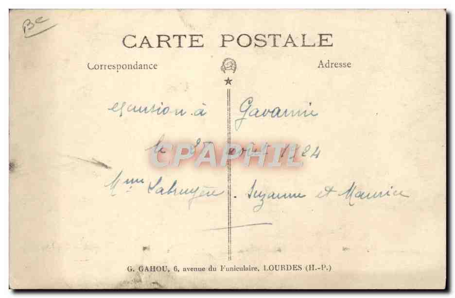 CARTE PHOTO Autobus Grand Garage Central Ch Boudou Lourdes  — Verso
