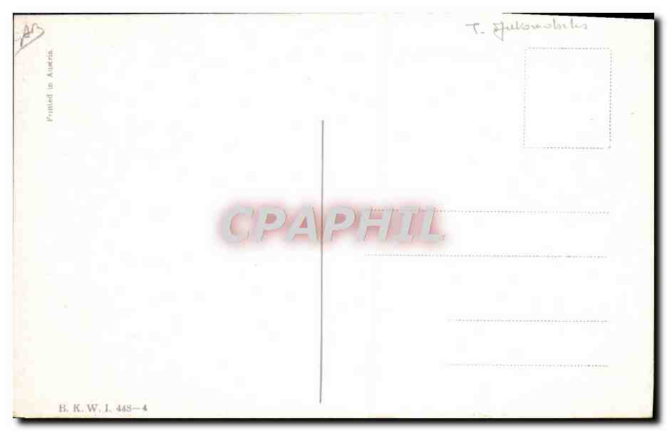 Le mystère du Sphinx — scène de désert avec voiture et personnages — éditeur B.K.W.I. n° 448-4 — Reverso